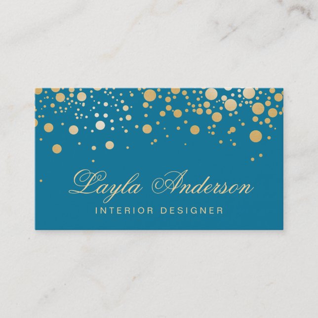 Glamour Gold Dots Decor - Klassische Peacock Blue  Visitenkarte (Vorderseite)
