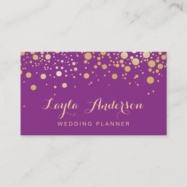 Glamour Gold Dots Dekoration - Stilvolle Violette  Visitenkarte (Vorderseite)