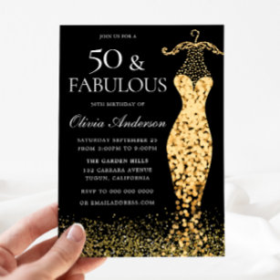 Glamour Gold Dress Fabulous 50. Geburtstag Einladung