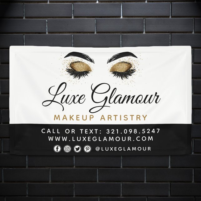Glamour Gold Eye Lashes Brows Beauty Bar Signage Banner (Von Creator hochgeladen)