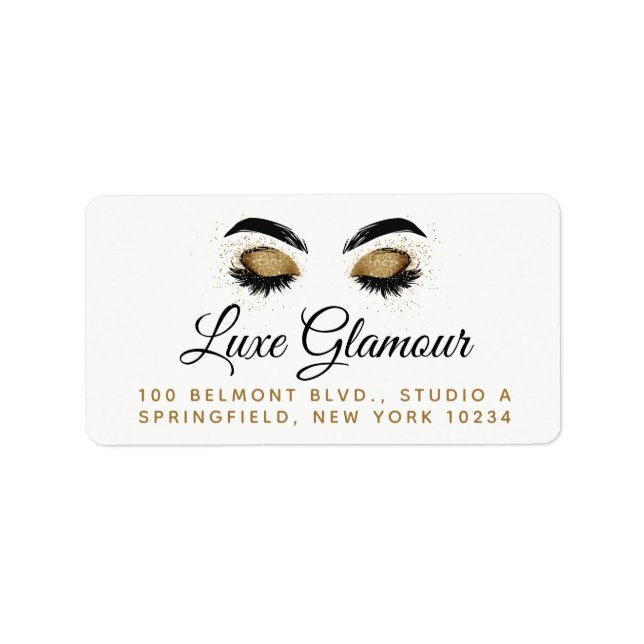 Glamour Gold Eye Lashes Brows Makeup Bar Address Adressaufkleber (Vorne)
