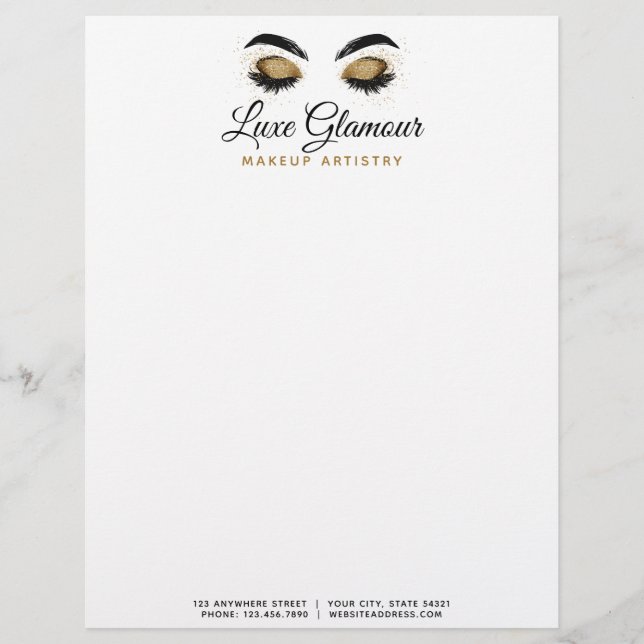 Glamour Gold Eye Lashes Makeup Artist Beauty Bar Briefbogen (Vorderseite)