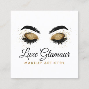 Glamour Gold Eye Lashes Makeup Artist Beauty Bar Quadratische Visitenkarte
