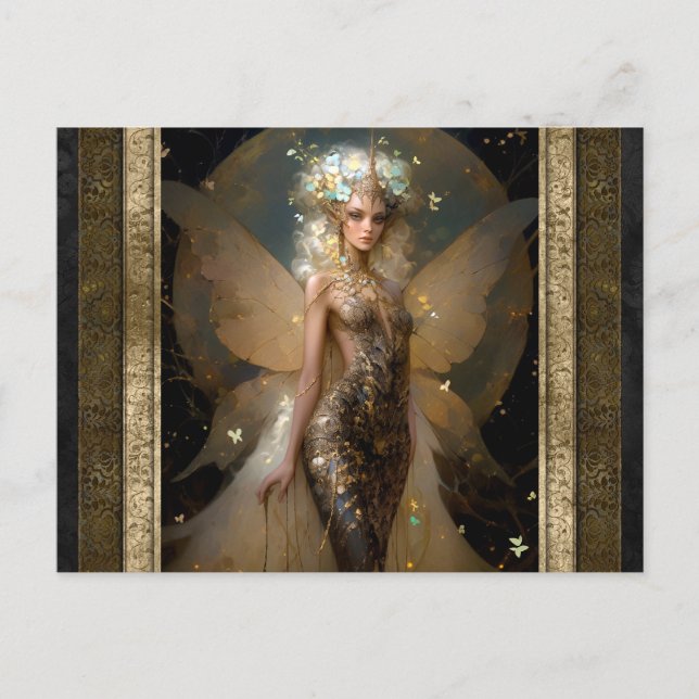 Glamour Gold Fairy Girl Fantasy Kunst, Dichtung un Postkarte (Vorderseite)