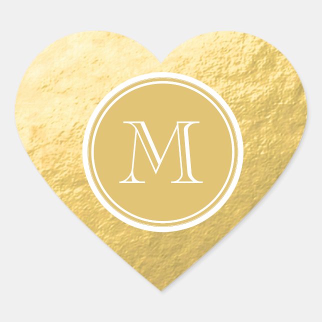Glamour Gold Foil Backrorgram Herz-Aufkleber (Vorderseite)