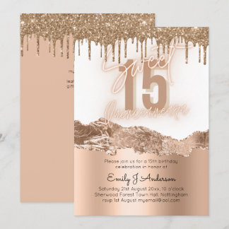 Glamour Gold Foil Glitzer Quinceanera 15. Einladung