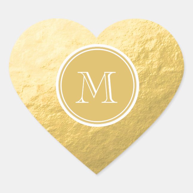 Glamour Gold Foil Hintergrund Monogram Wedding Herz-Aufkleber (Vorderseite)