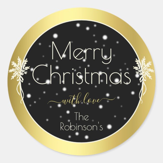 Glamour Gold Frame Frohe Weihnachts Stil Schwarz Runder Aufkleber (Vorderseite)