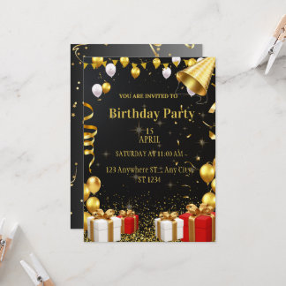 Glamour Gold Geburtstagsparty Einladung