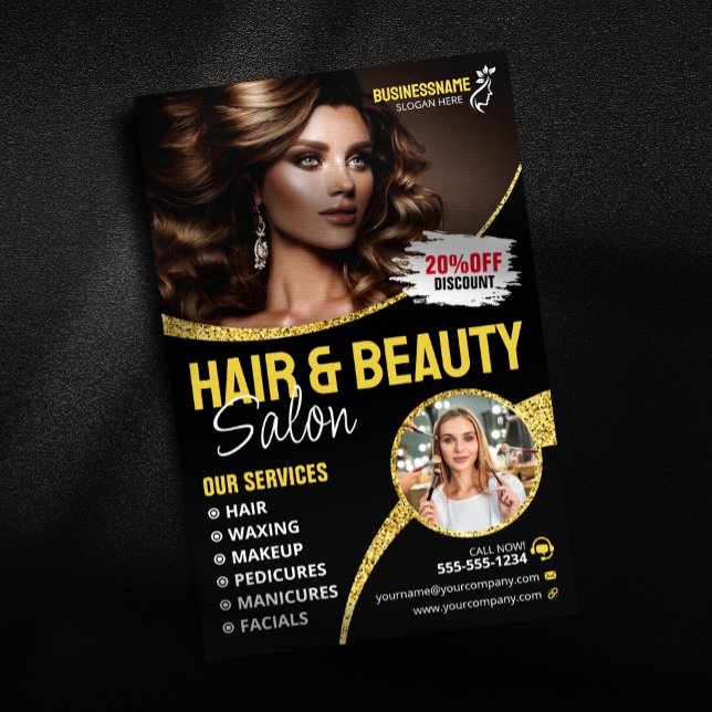 Glamour Gold Glitzer Haar Stylist Beauty Salon Flyer (Von Creator hochgeladen)