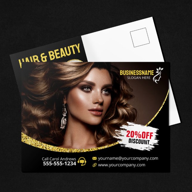 Glamour Gold Glitzer Haar Stylist Beauty Salon Postkarte (Von Creator hochgeladen)