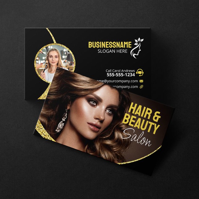 Glamour Gold Glitzer Haar Stylist Beauty Salon Visitenkarte (Von Creator hochgeladen)