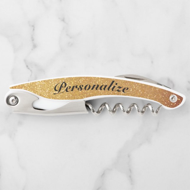 Glamour Gold Glitzer kundenspezifische Korkenschra Kellnermesser (Vorderseite)