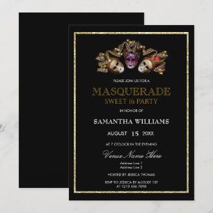 Glamour Gold Glitzer Masquerade Sweet 16 Einladung