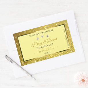 Glamour Gold Glitzer Product Labels Rhinestones Rechteckiger Aufkleber