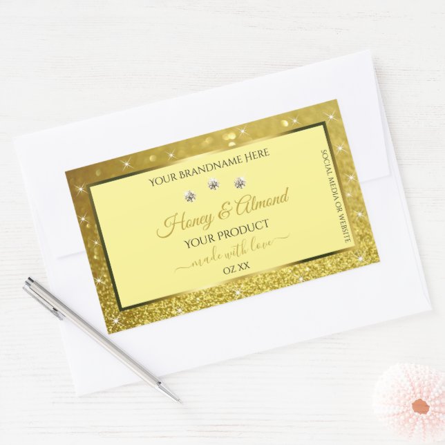 Glamour Gold Glitzer Product Labels Rhinestones Rechteckiger Aufkleber (Umschlag)