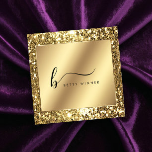 Glamour Gold Glitzer Script Monogram Quadratische Visitenkarte