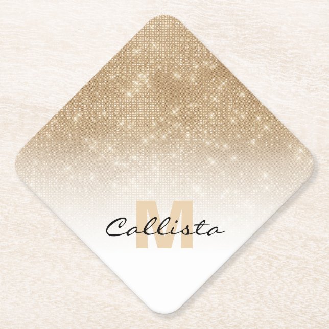 Glamour Gold Glitzer Sequin Ombre Monogram Untersetzer (Vorderseite)