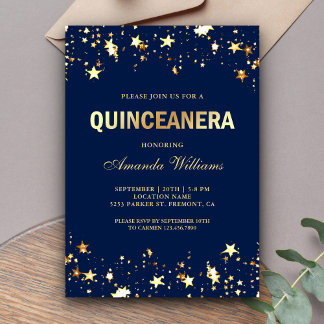 Glamour Gold Glitzer Stars Confetti Quinceanera Einladung