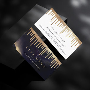 Glamour Gold Glitzer Tropfen Dunkle Tinte Monogram Visitenkarte