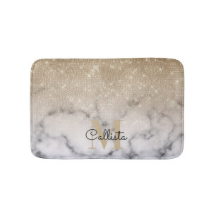 Glamour Gold Glitzer White Marble Ombre Monogram Badematte