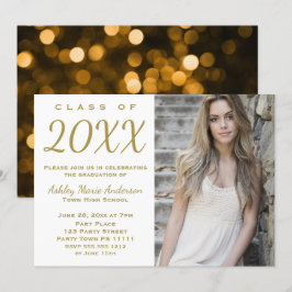 Glamour Gold Graduation Party mit Foto Einladung
