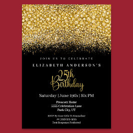 Glamour Gold Jeweled Glitter 25th Birthday Einladung