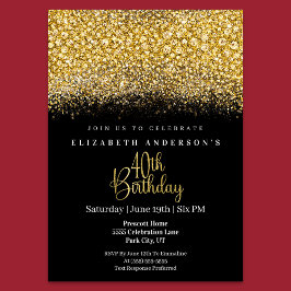 Glamour Gold Jeweled Glitter 40th Birthday Einladung