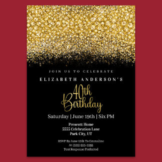 Glamour Gold Jeweled Glitter 40th Birthday Einladung