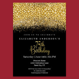 Glamour Gold Jeweled Glitter 75th Birthday Einladung