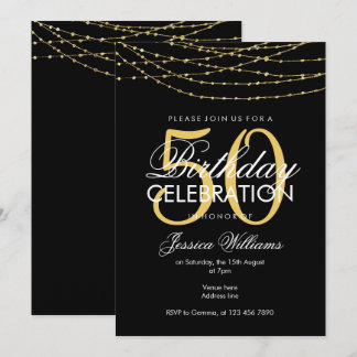 Glamour Gold Lights 50. Geburtstag Einladung