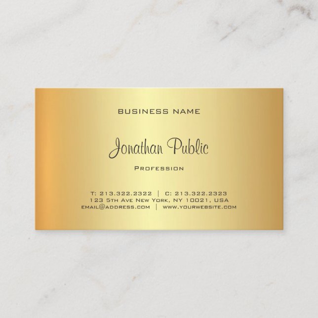 Glamour Gold Look Beruflich Elegant Visitenkarte (Vorderseite)