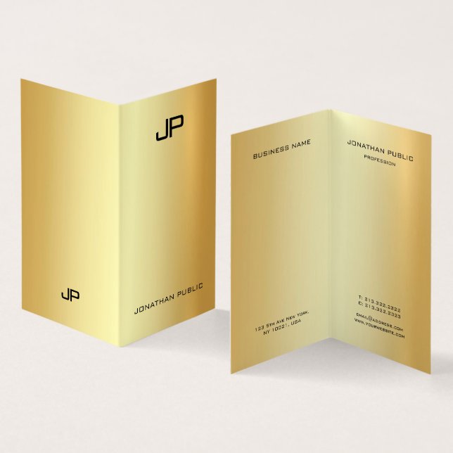 Glamour Gold Moderne Monogram Beruflich Elegant Visitenkarten (Innenseite und Außenseite)