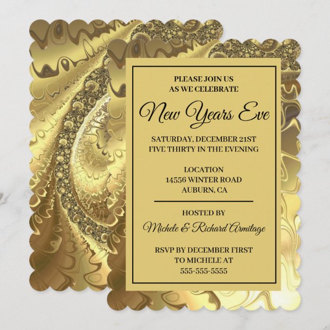 Glamour Gold New Years Einladung (Vorne/Hinten)