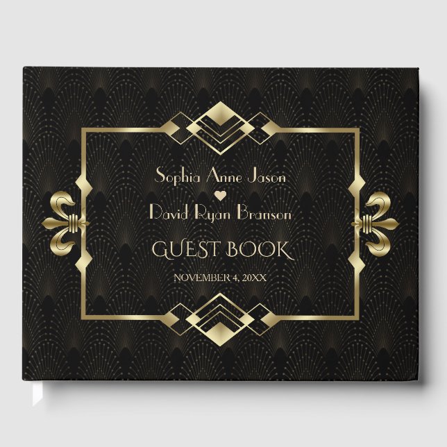 Glamour Gold Roaring 20's Art Déco Hochzeit Gästebuch (Vorderseite)