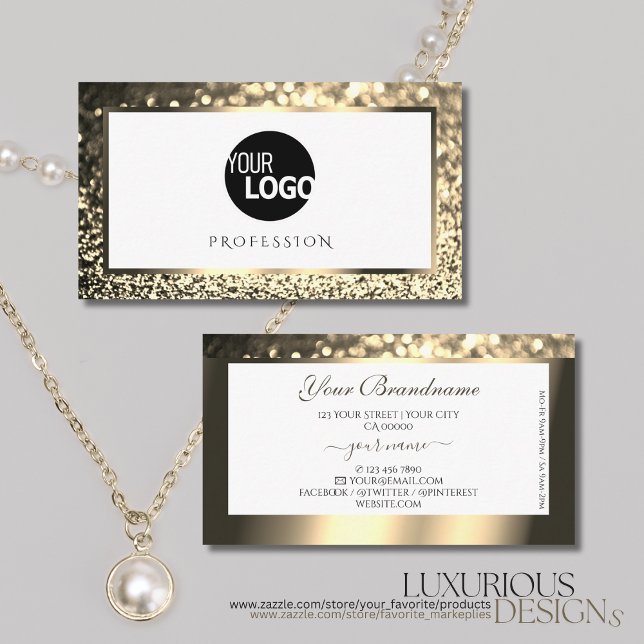 Glamour Gold Sparkle Glitzer Logo Elegant Weiß Visitenkarte (Von Creator hochgeladen)