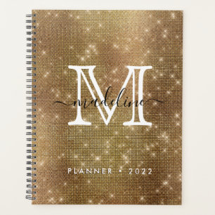 Glamour Gold Sparkling Diamond Glitzer Monogram Planer