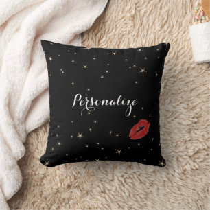 Glamour Gold Stars mit Red Lipstick Kiss Kissen