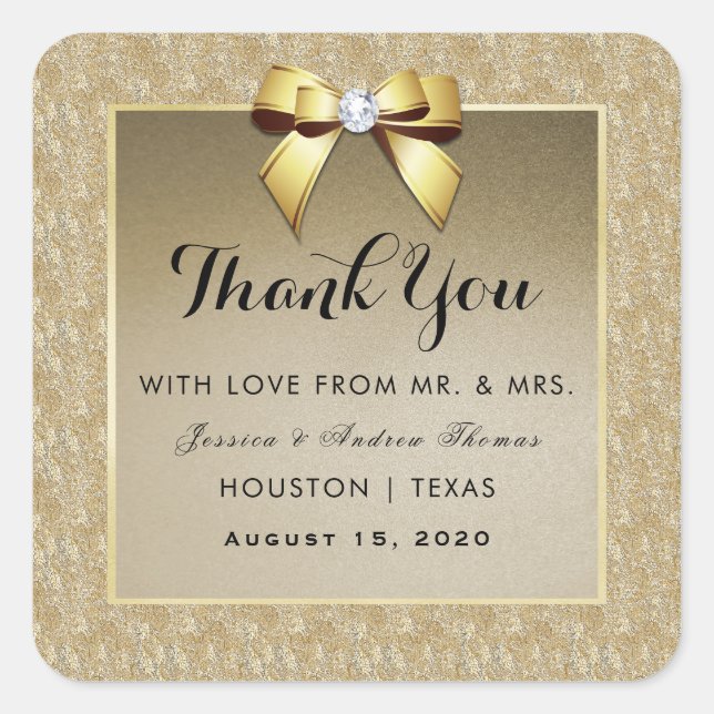 Glamour Gold & Stylish Gem Wedding Quadratischer Aufkleber (Vorderseite)
