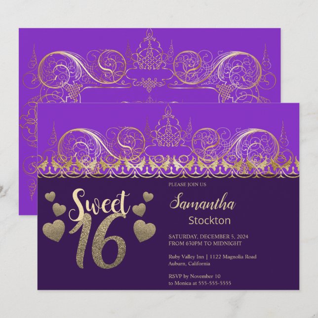 Glamour Gold Sweet 16 Invitation (Devant / Derrière)