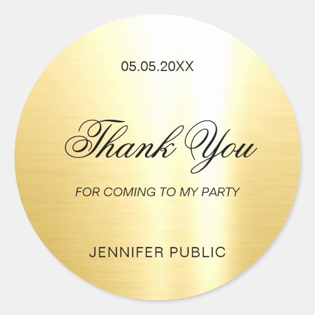 Glamour Gold Template Vielen Dank Handschrift Runder Aufkleber (Vorderseite)