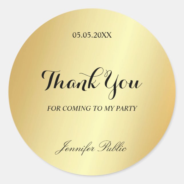 Glamour Gold Template Vielen Dank Handschrift Text Runder Aufkleber (Vorderseite)