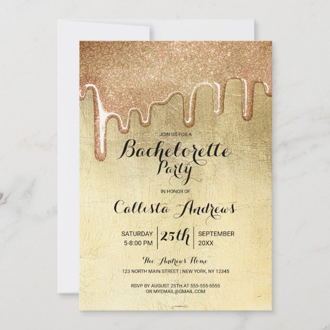 Glamour Gold Thick Glitzer Tropfen Bachelorette Einladung (Vorderseite)
