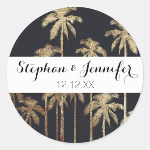 Glamour Gold Tropical Palm Trees on Black Runder Aufkleber