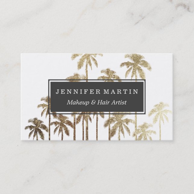 Glamour Gold Tropical Palm Trees on White Visitenkarte (Vorderseite)
