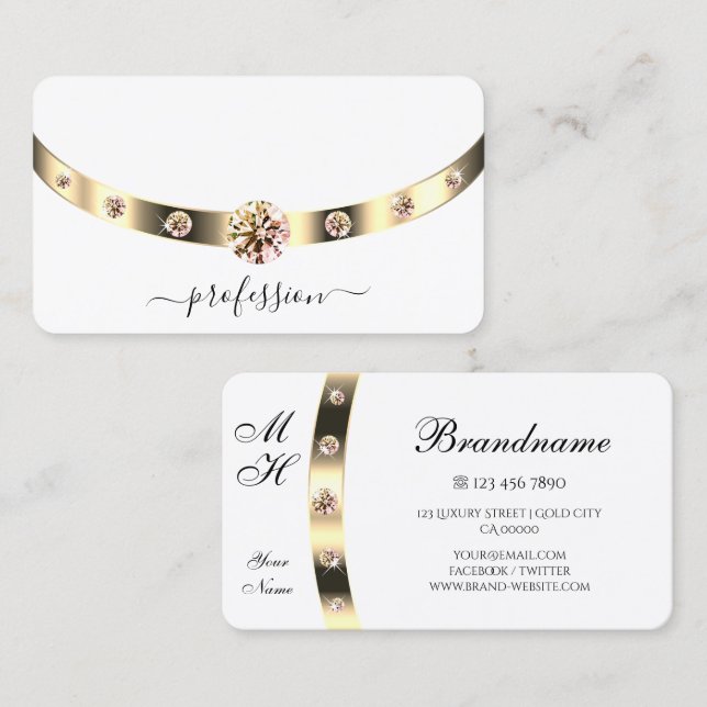 Glamour Gold und White Shimmerly Rhinestones Visitenkarte (Vorne/Hinten)