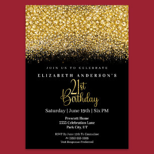 Glamour Gold Verziert Glitter 21. Geburtstag Einladung