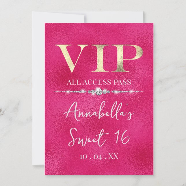 Glamour Gold VIP auf Hot Pink Einladung (Vorderseite)