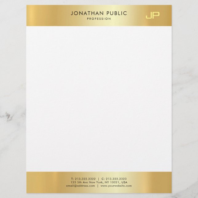 Glamour Gold White Elegante Monogram Clean Templat Briefbogen (Vorderseite)