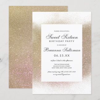 Glamour Gold White Glitzer Staubabsaugung Süß 16 Einladung